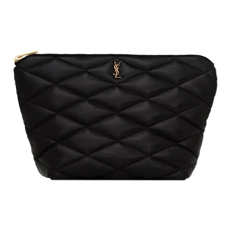 SAINT LAURENT Lambskin Envelope Bag Clutches Medium Size Women's Black-0