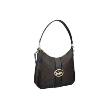 COACH Georgie Canvas With Leather Zip Closure Crossbody Shoulder Bag God Of Wine Bag Large Size Women's Brown Black