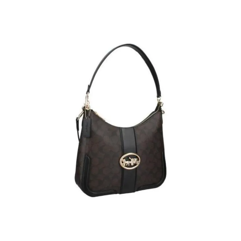 COACH Georgie Canvas With Leather Zip Closure Crossbody Shoulder Bag God Of Wine Bag Large Size Women's Brown Black-0