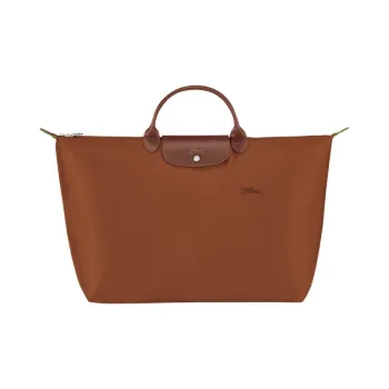 LONGCHAMP Le Pliage Green Cow Leather Travel Bag Handbag Large Size Women's Brown