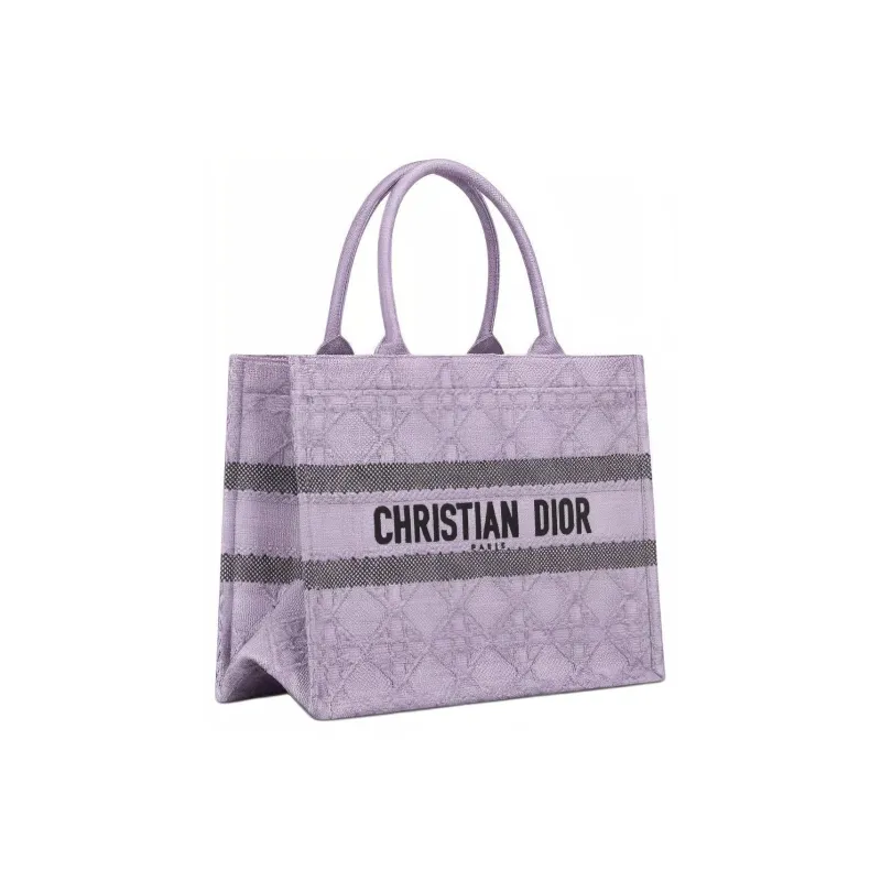 DIOR BookTote Raffia Grass Tote Bag Shopping Bag Handbag Medium Size Women's Light Purple-1
