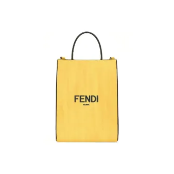FENDI Calfskin Tote Bag Shopping Bag Shoulder Bag Handbag Small Size Men's Yellow