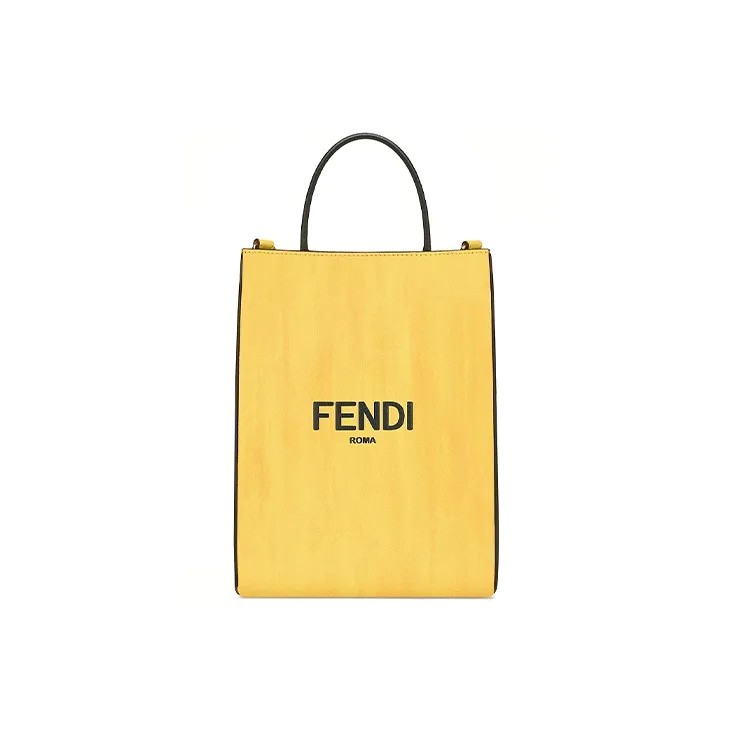 FENDI Calfskin Tote Bag Shopping Bag Shoulder Bag Handbag Small Size Men's Yellow-0