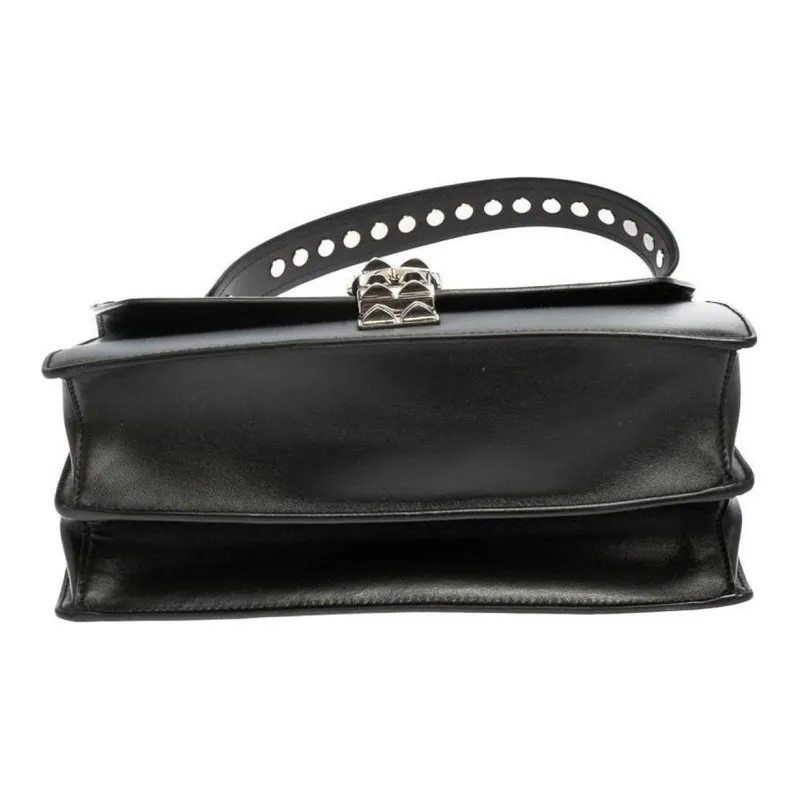 PRADA Leather Handbag Shoulder Bag Women's Black & Red-3
