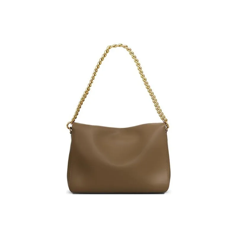 C°BANNER Cow Leather With Synthetic Leather Shoulder Bag Women's Khaki-4