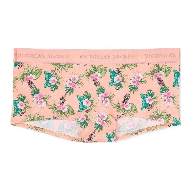 Victoria's Secret PINK COTTON Logo Cotton Lace-Waist Boyshort Panty/P P T L Underpants Women's 1 Pack Orange-0