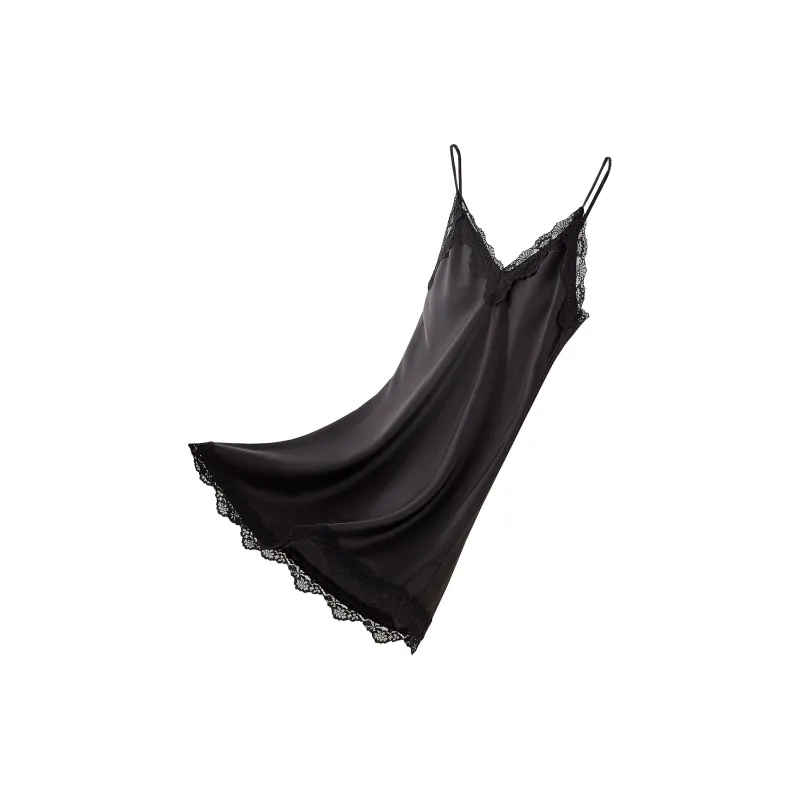 MIIOW Nightgown Comfortable Skin Friendly Slim Fit, Simple And Elegant French Style Women's Black-0