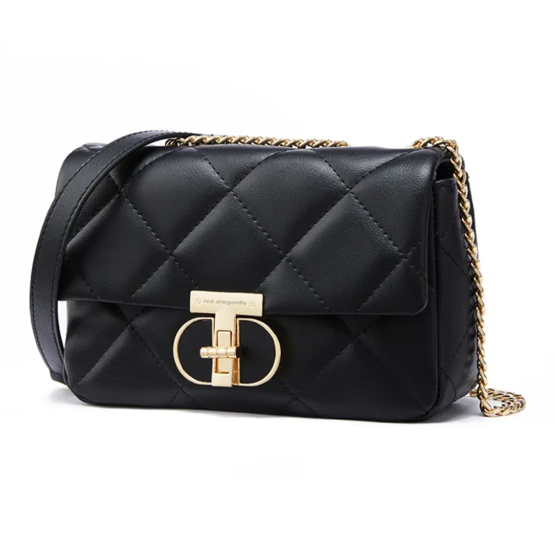 RED DRAGONFLY Cow Leather Shoulder Bag, Crossbody Bag Women's Black-1