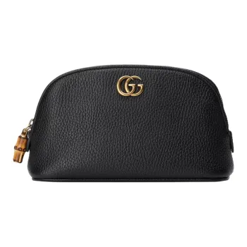 GUCCI Leather Clutch Makeup Bag Women's Black