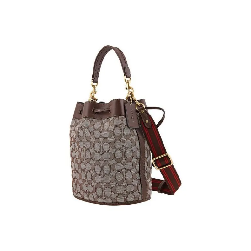 COACH Field Canvas With Leather Canvas Bag, Bucket Bag, One Shoulder Handbag Small Size Women's Coffee Brown-1
