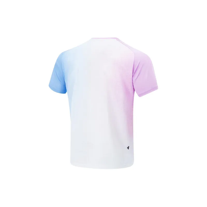 LiNing Running Collection T Shirt Men's Standard White Fluorescent Sky Blue Rose Purple All over Print-1