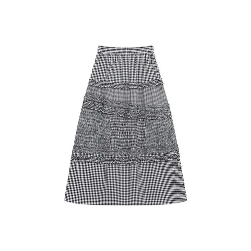 Broadcast Casual Long Skirts Women's Jet Black Plaid