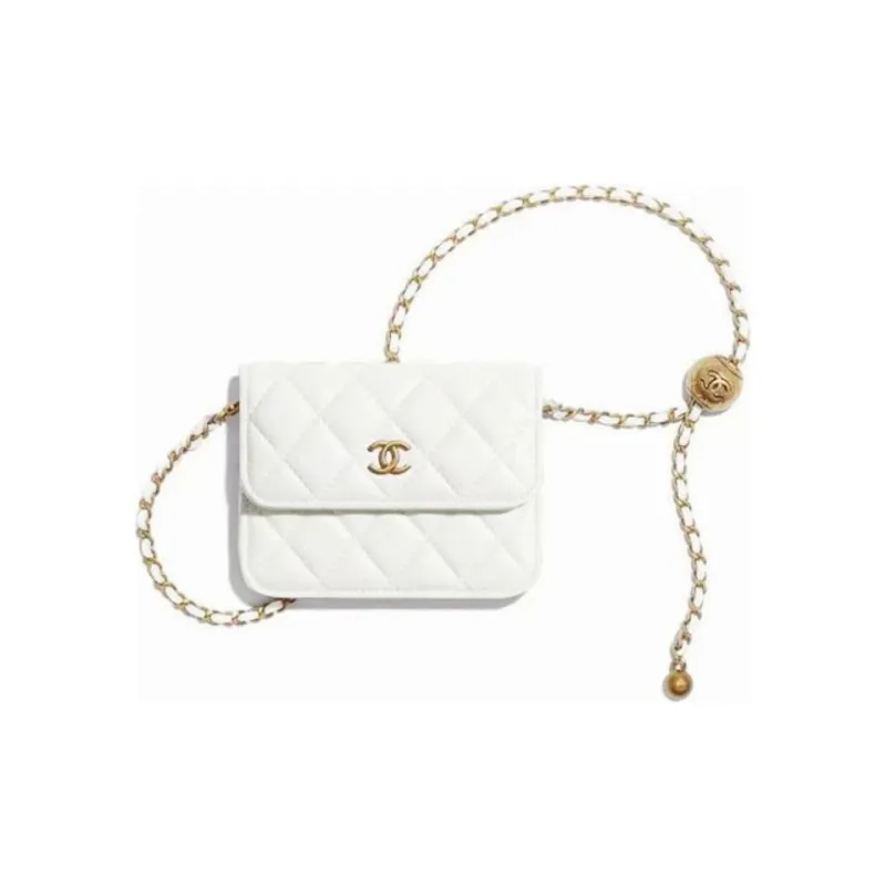 CHANEL Sheepskin Shoulder Bag, Crossbody Bag Women's White-0