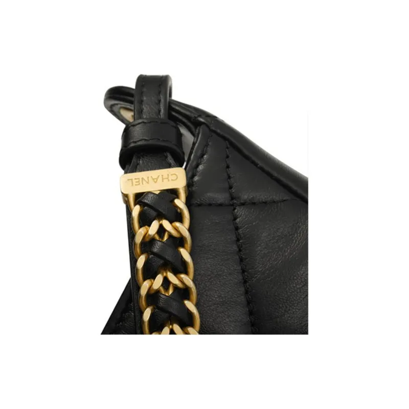 CHANEL Lambskin Hobo Bag, Hippie Bag, Handbag, Shoulder Bag Women's Black-6