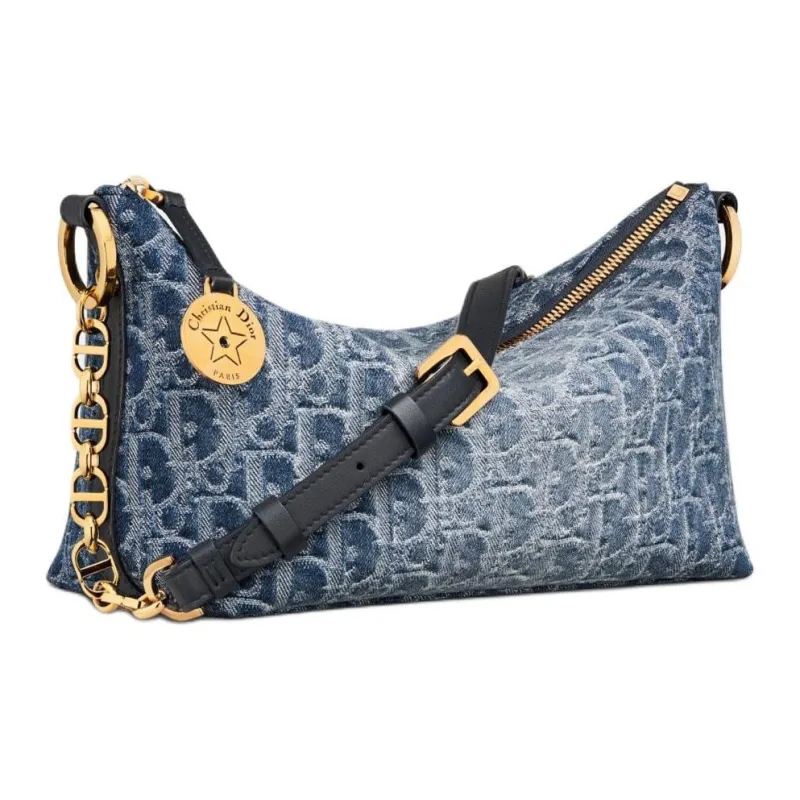 DIOR Jacquard Fabric Handbag, Shoulder Bag Women's Blue-2
