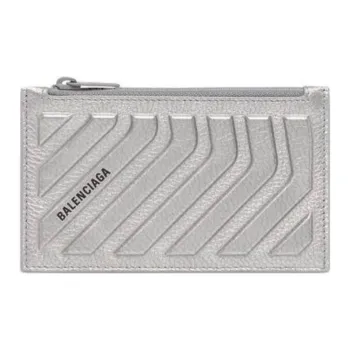 Balenciaga Calfskin Card Clip Card Holder Men's Silver