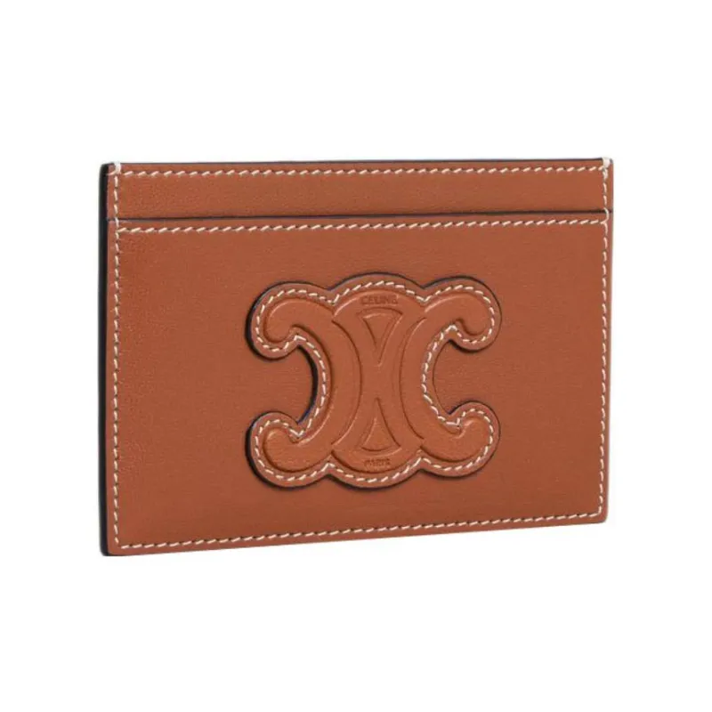 CELINE Triomphe Cow Leather Card Clip Money Clip Card Holder Women's Tan-3