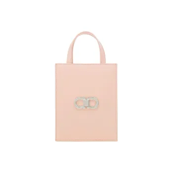 FERRAGAMO GANCINI Palm Calfskin Tote Bag, Shopping Bag, Handbag Mini Women's Pink & Bright White