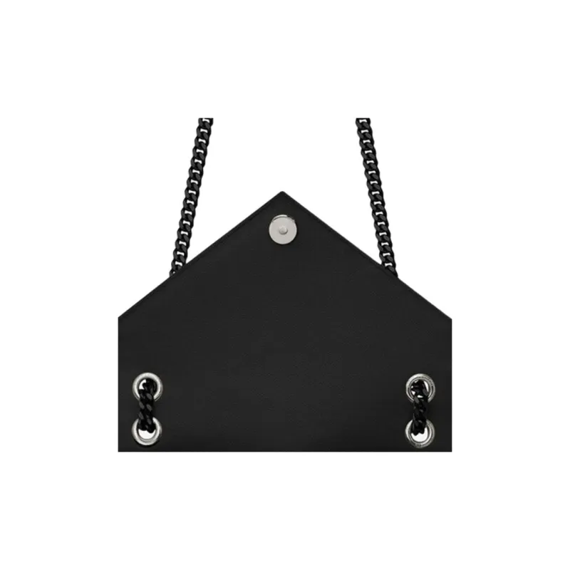 SAINT LAURENT ENVELOPE Quilted Grain Embossed Leather Envelope Bag Shoulder Bag Crossbody Bag Medium Size Women's Black-8