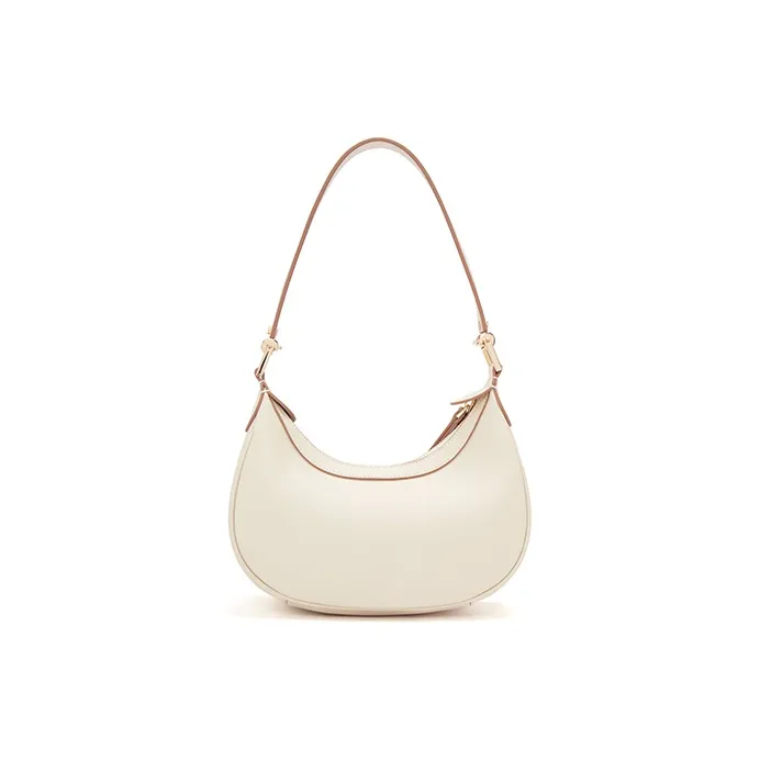 ELLE Leather Pea Crescent Bag, Portable Crossbody Bag, Shoulder Bag Regular Women's White-2