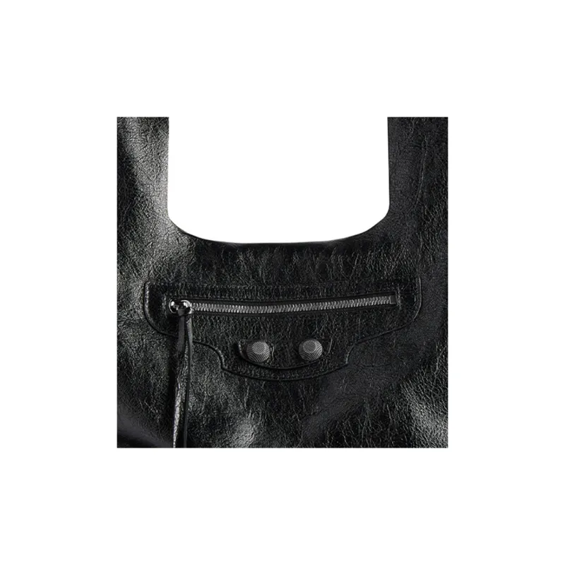 Balenciaga Le Cagole Fine Grained Sheepskin Handbag Shopping Bag Men's Black-4