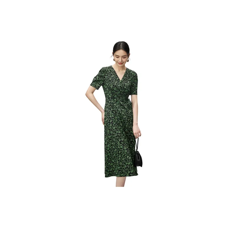 SENTUBILA Short Sleeved Dresses Women's Black With Green Floral-1