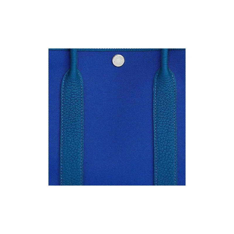 HERMES Garden Party Canvas With Leather Garden Bag Handbag Unisex Blue-4