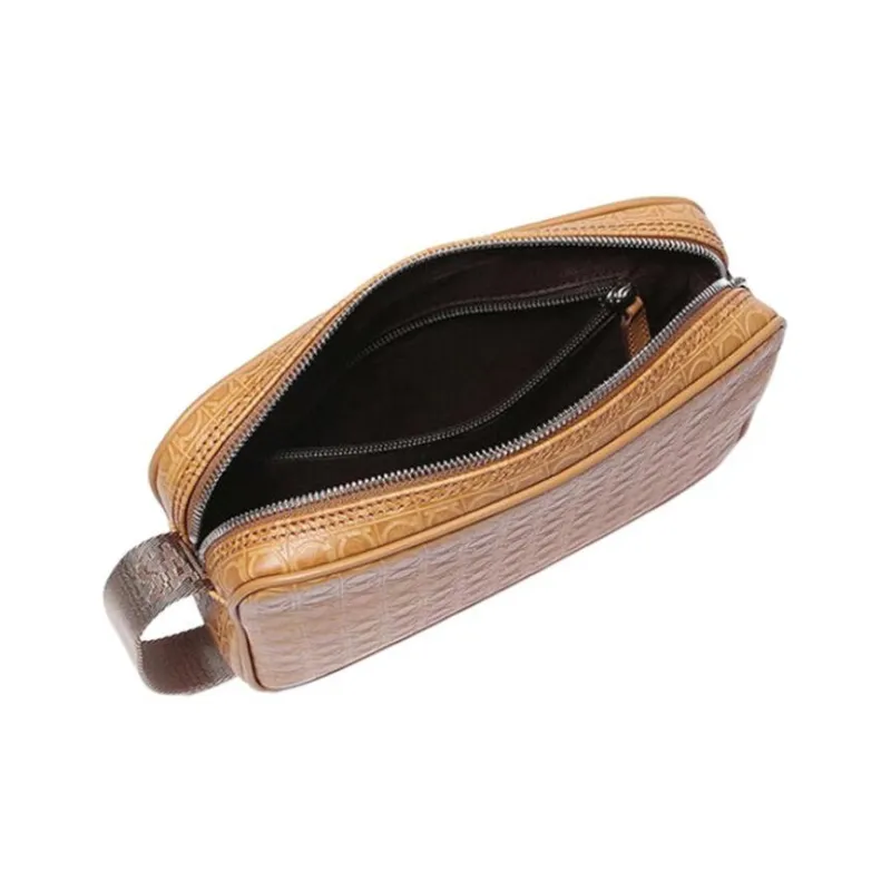 FERRAGAMO Calfskin Camera Bag Clutch Men's Yellow-3
