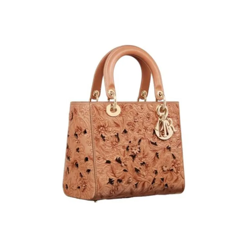DIOR Lady Dior Calfskin Shoulder Bag Crossbody Bag Handbag Medium Size Women's Light Brown-2