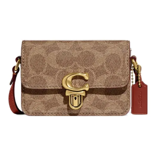 COACH Studio Iconic Patent Leather With Refined Calfskin Crossbody Bag, Shoulder Bag Women
s Tan