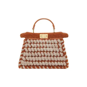 FENDI Peekaboo ISeeU Sheepskin Shoulder Bag Crossbody Bag Handbag Small Size Women's Brown & Gray