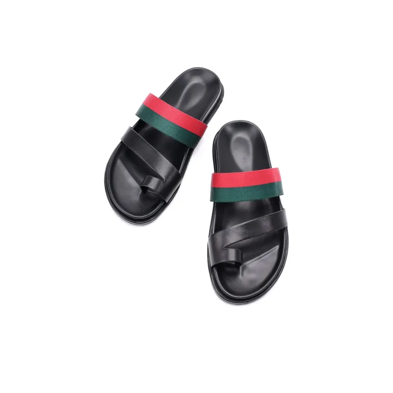 Brounvanm Slip Resistant Slide Slippers Men's Red Green Woven-5