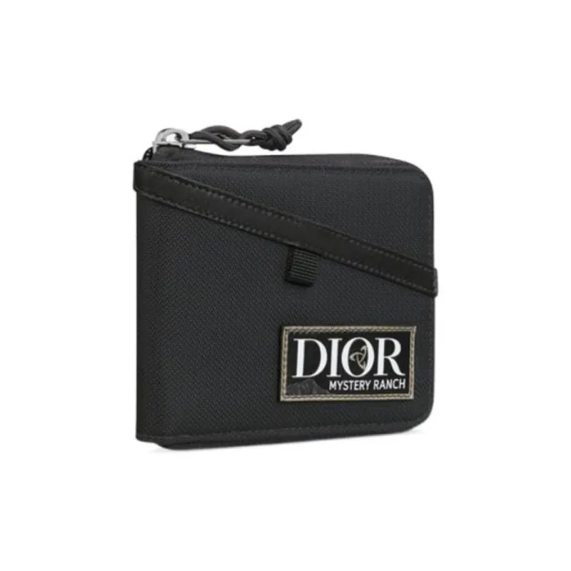 DIOR MYSTERY RANCH Collaboration Embossed Leather Patch Nylon Card Holders Coin Purses Wallets Men's Black-1
