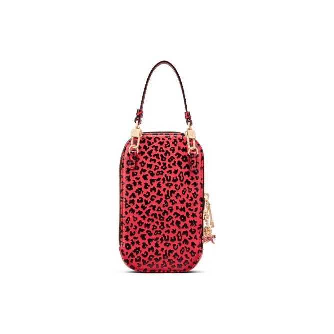 DIOR Lady Dior Cow Leather Cell Phone Pouch Handbag Shoulder Bag Crossbody Bag Women's Peach Pink-1