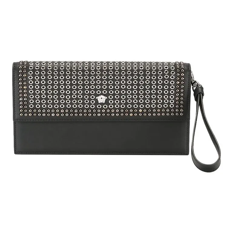 VERSACE Cow Leather Wallet Commute Clutch Men's Black-1
