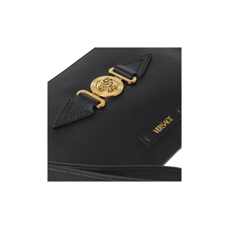 VERSACE MEDUSA BIGGIE Series Cow Leather Clutch Trumpets Men's Black & Gold-4