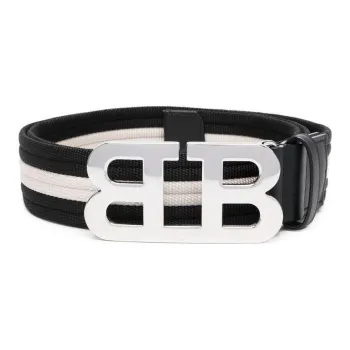 BALLY Stripes Design Smooth Buckle Leather Belts Men's Black