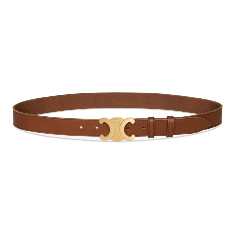 CELINE Cow Leather Leather Belts Men's Brown Width: 3cm-1