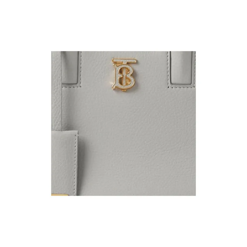 Burberry Grained Calfskin Tote Bag Shopping Bag Handbag Mini Women's Light Gray-5