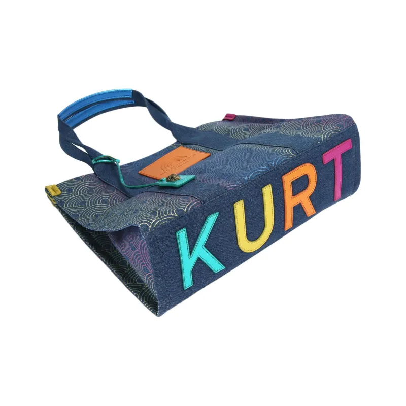 Kurt Geiger London Denim Fabric Canvas Bag Tote Bag Shopping Bag Handbag Large Size Women's Blue-3