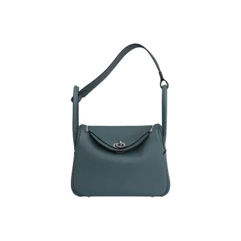 HERMES Lindy Clemence Bullock Leather Handbag Shoulder Bag Women's Y7 Bleu Orage Hurricane Blue