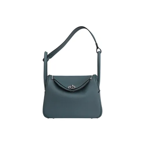 HERMES Lindy Clemence Bullock Leather Handbag Shoulder Bag Women's Y7 Bleu Orage Hurricane Blue