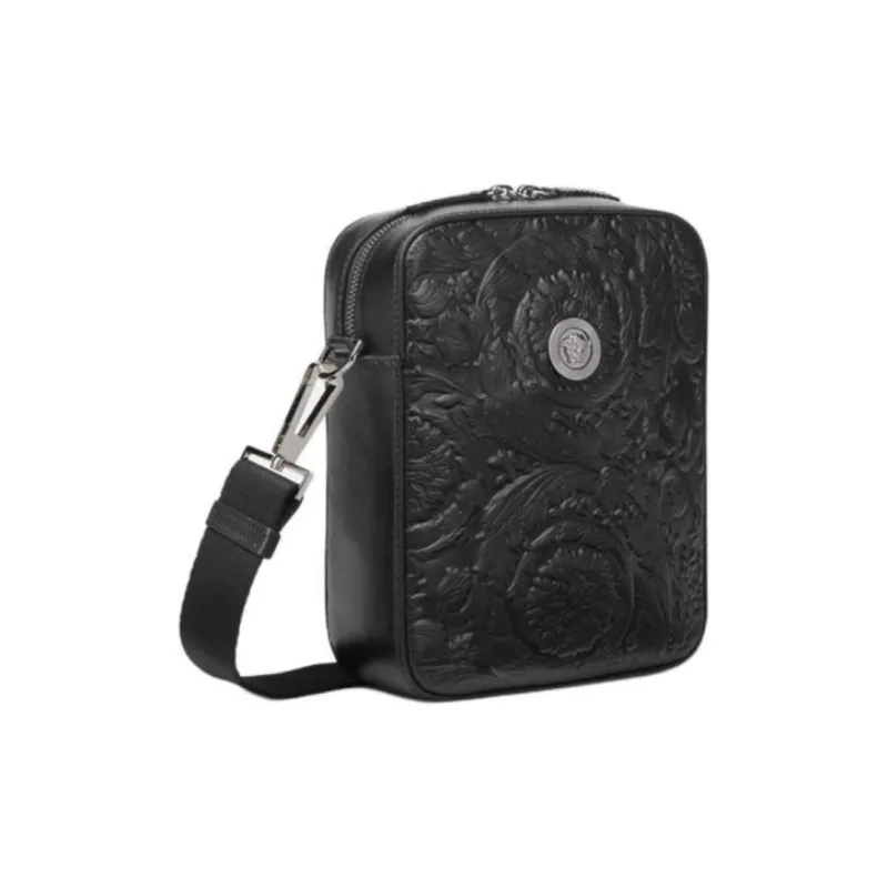 FANSIZHE MEDUSA BIGGIE Collection Barocco Cow Leather Shoulder Bag Crossbody Bag Small Size Men's Black-1