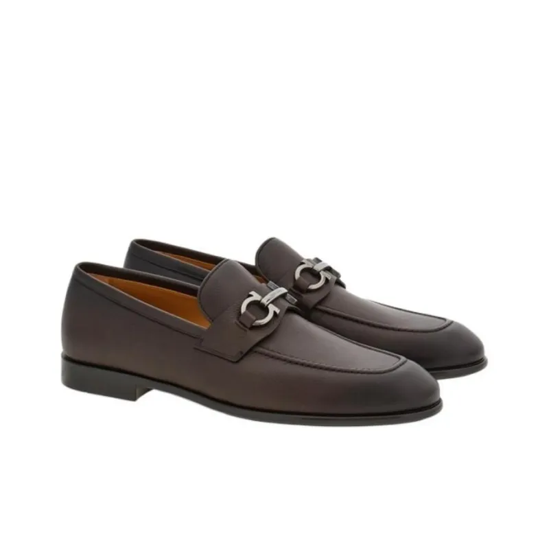 FERRAGAMO Gancini-plaque Leather Loafers-2