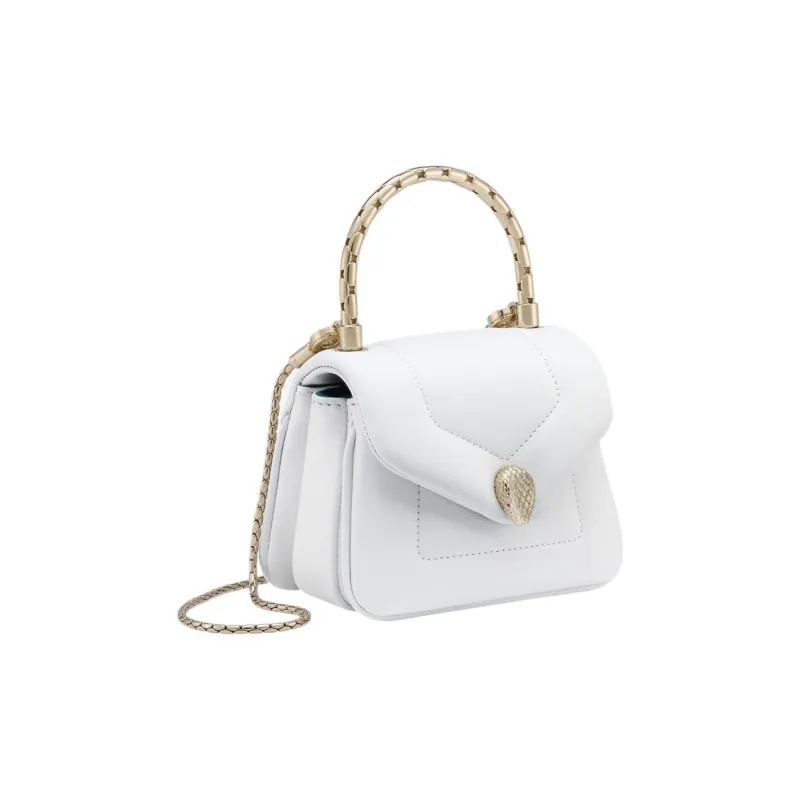 BVLGARI Serpenti Reverse Calfskin Shoulder Bag Crossbody Bag Handbag Mini Women's White-1