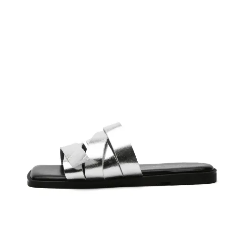 STELLA WEISZ Rubber Sole Slip-Resistant Slide Slippers Women's Silver