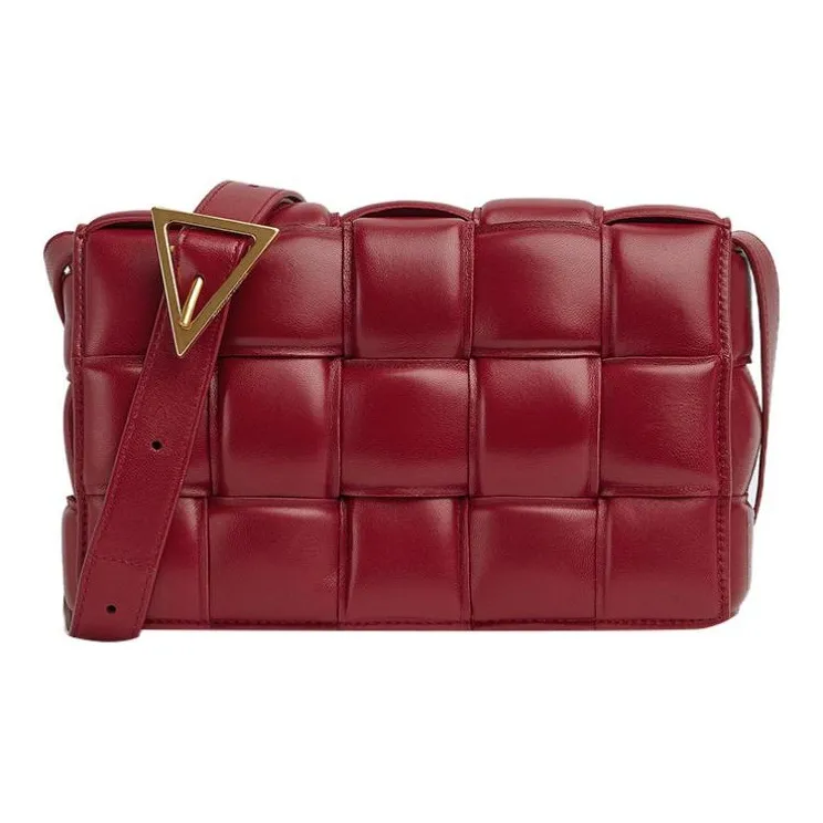 Bottega Veneta Padded Intreccio Cassette Crossbody Bag Dark Red-0