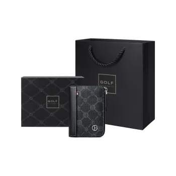 GOLF Patchwork Cow Leather Money Clip Coin Purse Document Wallet Trunk Bag Card Holder Small Size Men's Black