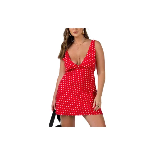 PRINCESS POLLY Sleeveless Dresses Women's Red Polka Dot