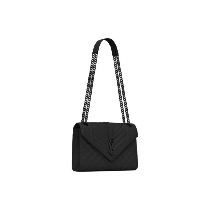 SAINT LAURENT ENVELOPE Quilted Grain Embossed Leather Envelope Bag Shoulder Bag Crossbody Bag Medium Size Women's Black-2